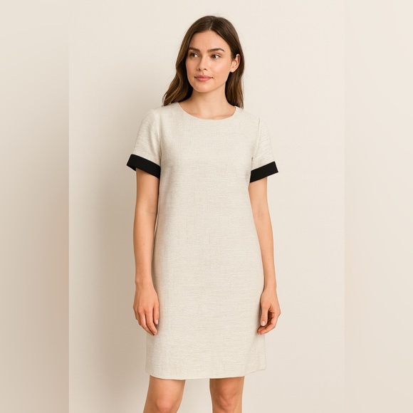 MaxMara Dresses & Skirts - Max Mara Cream Contrast Cuff Dress Classic Shift Style Women’s 16